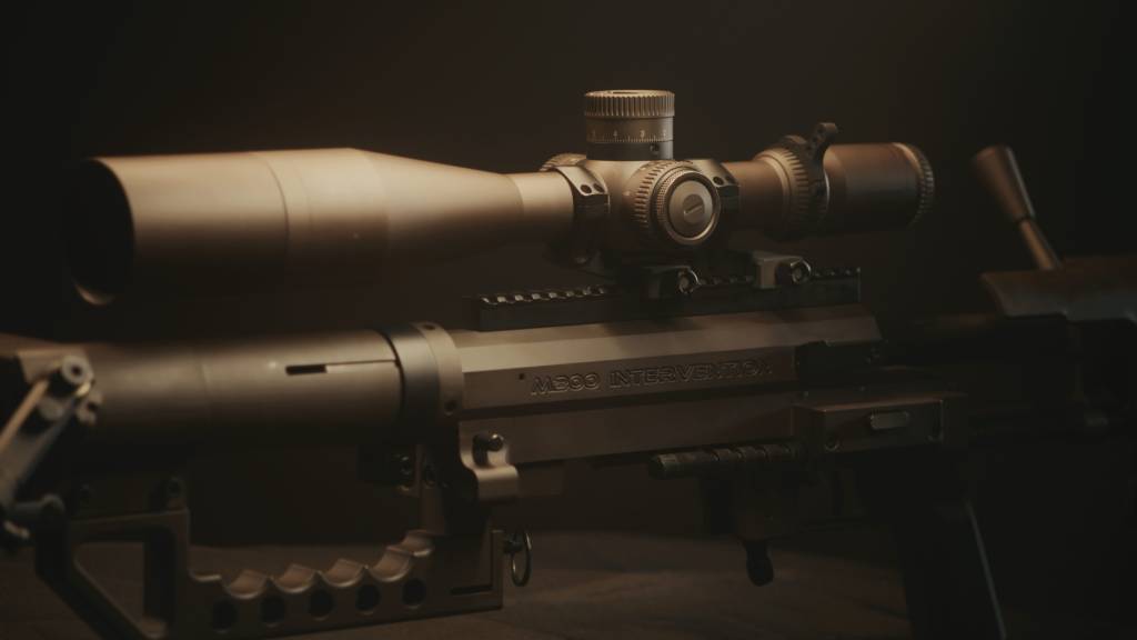 Close up shot of the M200 Sniper Rifle painted light brown