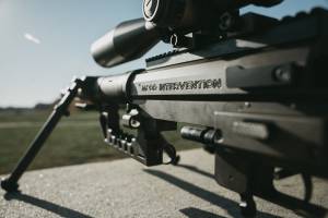 Close up shot of the side of the sniper rifle called the Intervention