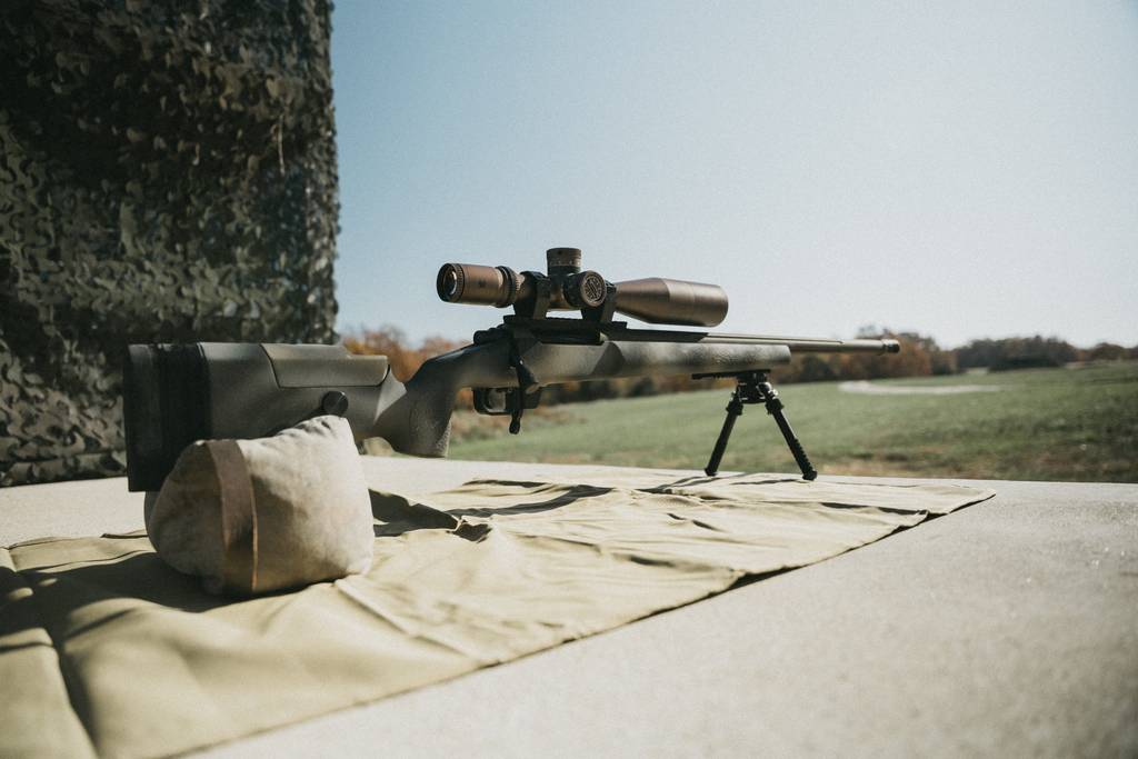 A right side view of the M300 Praetorian sniper rifle with a bipod